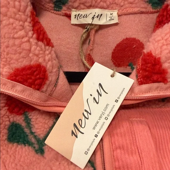 Pink Sherpa Jacket with Red Cherry Print - Picture 11 of 11